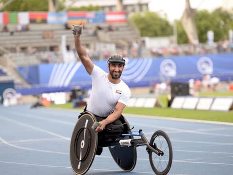 UAE's Mohamed Alhammadi wins the silver medal in the T34 400-metre race at the World Para Athletics Championships 2023 in Paris.