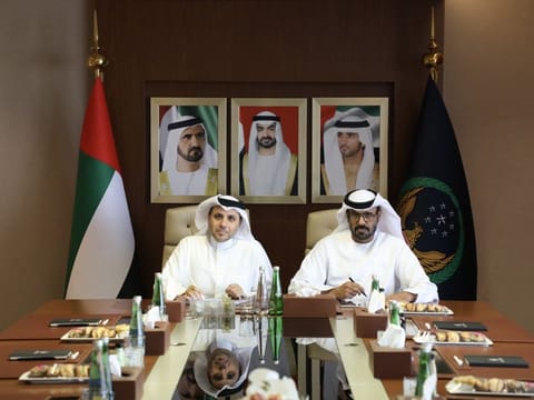 Omar Hamad Bushahab (left), Executive Director, Mohammed bin Rashid Housing Establishment and Brigadier Rashed Thani Al Matrooshi, Director-General, Dubai Civil Defence General Directorate, signing the agreement