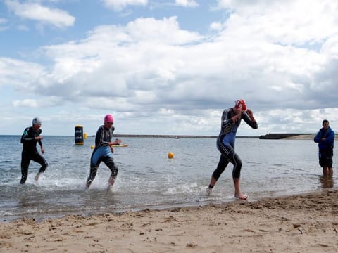 Around 2,000 people took part in the events in Sunderland, northeast England, last weekend, which included swimming off the city’s Roker beach.