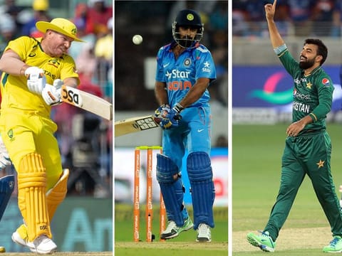 From left: David Warner, Ambati Rayudu and Shadab Khan