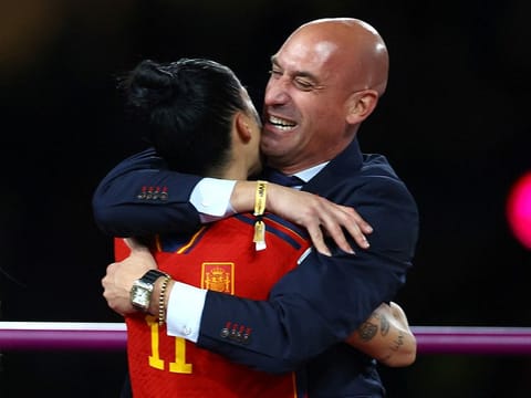 File photo: Spain's Jennifer Hermoso celebrates with President of the Royal Spanish Football Federation Luis Rubiales after the FIFA Women's World Cup final against England at Stadium Australia, Sydney, on August 20, 2023.