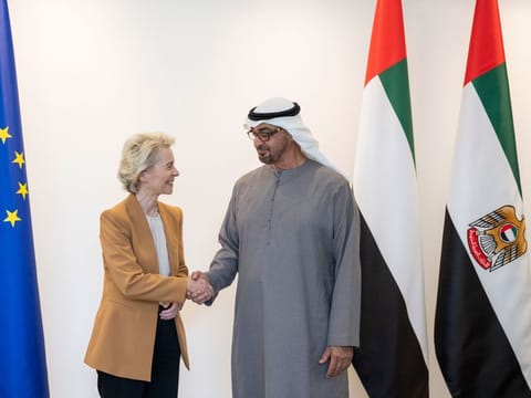 His Highness Sheikh Mohamed Bin Zayed Al Nahyan, President of the UAE, met with President of the European Commission Ursula von der Leyen during a 2024 working visit to the UAE.