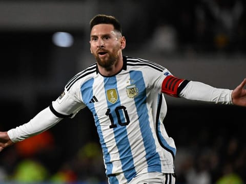 Argentina's forward Lionel Messi celebrates after scoring a goal during the 2026 FIFA World Cup South American qualifiers against Ecuador on Thursday.
