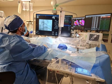 Dr Khaled Awad in the cath lab performing electrophysiology cardiac ablation procedure