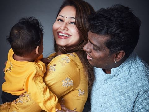 South Indian director Atlee with his wife Priya Mohan and son Meer.
