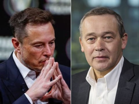 Peter Rawlinson (right), a British engineer who previously worked for Tesla, is currently the CEO and chief technology officer of Lucid Motors. At left is Elon Musk, of Tesla.