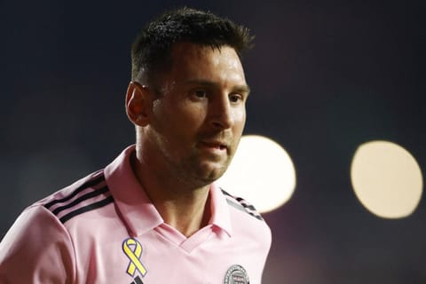 Lionel Messi of Inter Miami looks on during a match against Toronto FC and Inter Miami CF at DRV PNK Stadium in Fort Lauderdale, Florida, on Wednesday.
