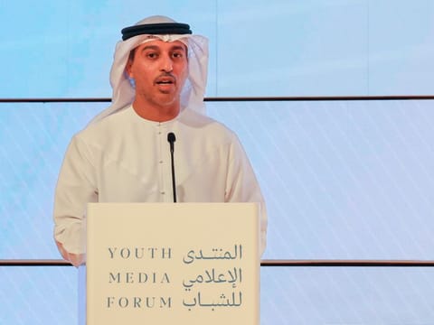 Dr Ahmad Belhoul Al Falasi, Minister of Education, speaking at the opening session of the Youth Media Forum in Dubai on Monday