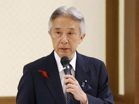 Japan's Culture Minister Masahito Moriyama speaks during a press conference in Tokyo.