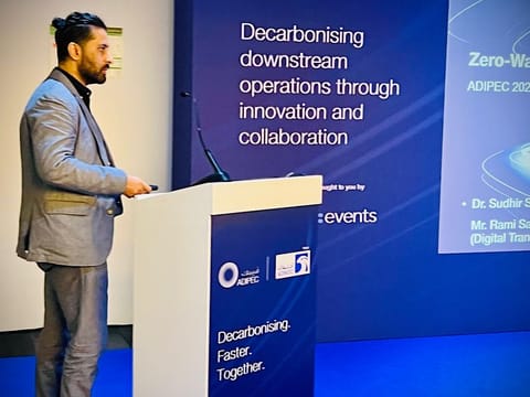 Sudhir Sharma, CEO, Green Boom presenting on the pilot results of 100% biodegradable absorbents at ADIPEC