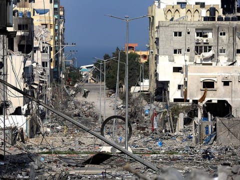 A damaged neighborhood following Israeli airstrikes on Gaza City.
