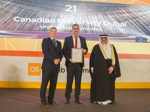 (From right to left) Dr. Mohammed Bin Mubarak Juma, the Minister of Education and Chairman of the Higher Education Council (HEC) Board of Trustees in the Kingdom of Bahrain; Prof. Karim Chelli, President & Vice-Chancellor, Canadian University Dubai; and Nunzio Quacquarelli, the Founder, President, and Chairman of the Board of Quacquarelli Symonds (QS)