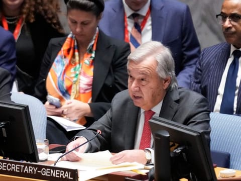 Guterres speaks during a Security Council meeting at United Nations headquarters, on October 24, 2023.