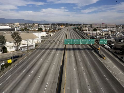 A closed section of Interstate 10 near the scene of the fire in Los Angeles, California, US, on Monday, Nov. 13, 2023.
