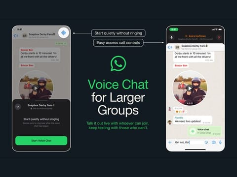 Screenshots of the new voice chat feature. Voice chats don’t automatically ring everyone in a group.