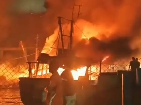 Fire at Visakhapatnam Harbour