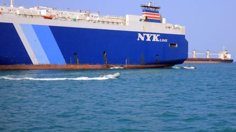 A picture taken during an organised tour by Yemen's Al Houthi rebels on November 22, 2023 shows the Galaxy Leader cargo ship seized by them, docked at a port on the Red Sea in Yemen's province of Hodeida.