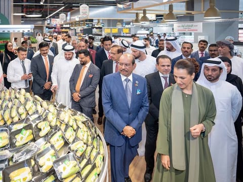 Minister Almheiri (front) and Yusuffali M.A. (to her right) at the inauguration at Lulu Hypermarket, Silicon Central Mall in Dubai on Tuesday