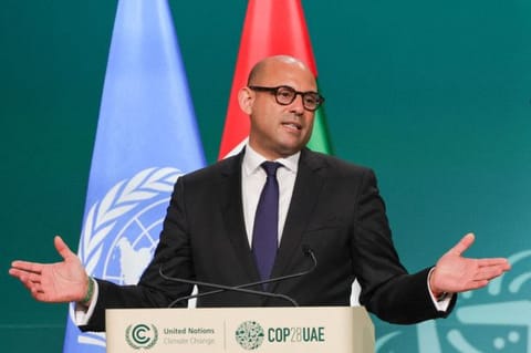 United Nations Framework Convention on Climate Change (UNFCCC) Executive Secretary Simon Stiell speaks during the opening ceremony of the COP28 United Nations climate summit in Dubai on November 30, 2023.