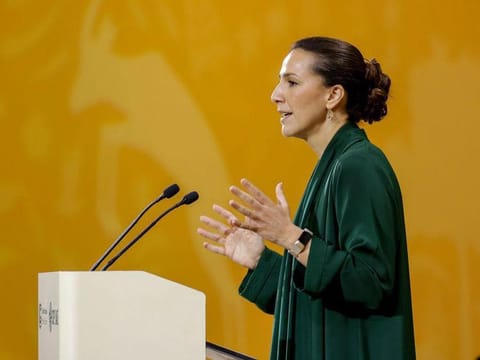 Mariam bint Mohammed Almheiri, UAE Minister of Climate Change and Environment, at COP28 in Dubai on Sunday