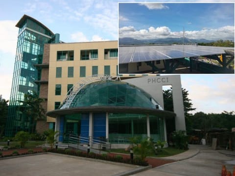 The Perpetual Help Community Cooperative, Inc. (PHCCI) building in Dumaguete City, with the rooftop power installation.