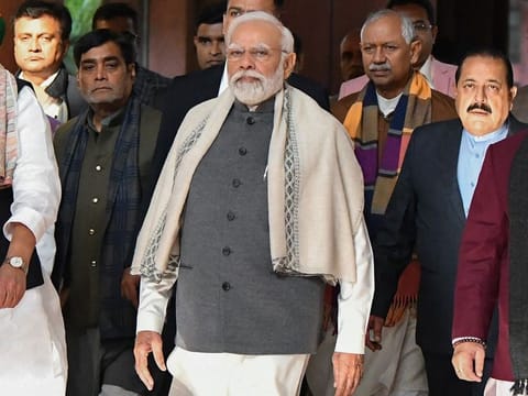 India's Prime Minister Narendra Modi leaves after attending BJP Parliamentary Party meeting in New Delhi on Tuesday
