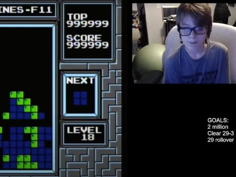 In this image taken from video, 13-year-old player named Willis Gibson plays a game of Tetris.