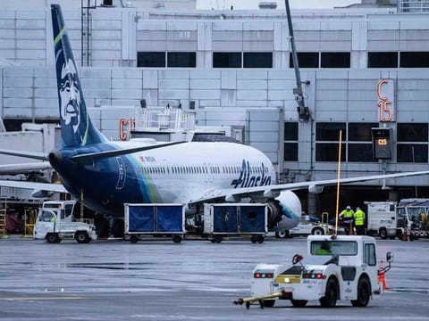 An Alaska Airlines Boeing 737 MAX 9 plane sits at a gate at Seattle-Tacoma International Airport on January 6, 2024 in Seattle, Washington.