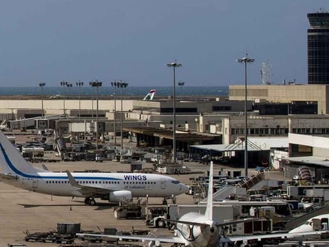 Planes parked at the Rafik Hariri International Airport in Beirut, Lebanon.
