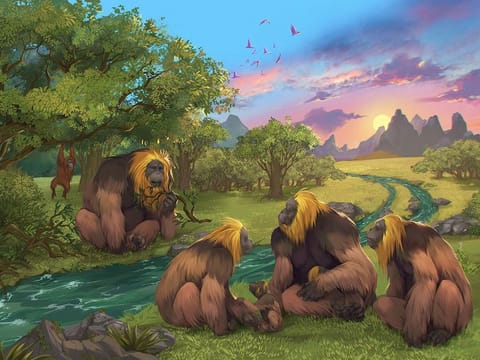 This illustration provided by researchers depicts Gigantopithecus blacki in a forest in the Guangxi region of southern China.