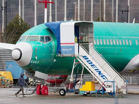 An unpainted Boeing 737-8 MAX parked at Renton Municipal Airport adjacent to Boeing's factory in Renton, Washington on January 25, 2024.