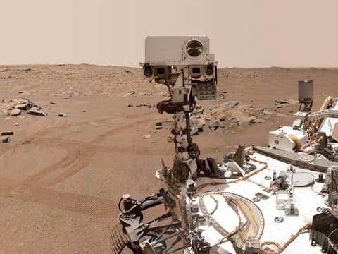NASA’s Perseverance Mars rover is seen in a ‘selfie’ that it took over a rock nicknamed ‘Rochette’, on September 10, 2021.
