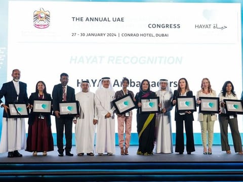 Hayat Ambassadors being recognised in Dubai on Saturday at the UAE Organ Donation and Transplantation Congress.