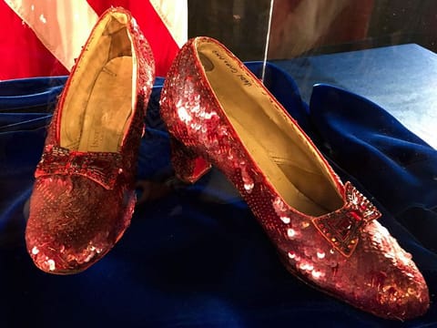 Ruby slippers once worn by Judy Garland in the 'The Wizard of Oz'.