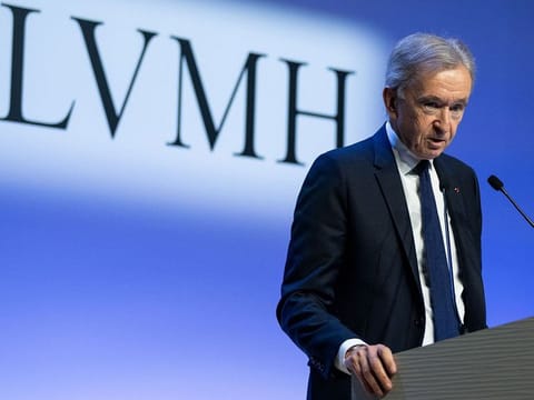 Bernard Arnault, billionaire and chairman of LVMH Moet Hennessy Louis Vuitton SE, during an earnings news conference at the company's headquarters in Paris, France on Jan. 25, 2024. LVMH sales rose at the end of last year as wealthy shoppers treated themselves to the group's pricey handbags and Champagne, a sign of resilience at the world's largest luxury conglomerate.