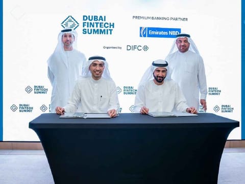 Clockwise from top left: Arif Amiri, CEO of DIFC Authority; Abdulla Qassem, Group Chief Operating Officer, Emirates NBD; Marwan Hadi, Group Head of Retail Banking and Wealth Management, Emirates NBD; and Mohammad Alblooshi, CEO of DIFC Innovation Hub