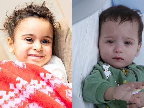 Mariam (left), 5, after successfully undergoing a heart surgery under the Golden Heart Initiative at a hospital in Egypt; Eleven-month-old Mouheb, from Libya, who was diagnosed with a congenital heart defect, was one of the first beneficiaries of the Golden Heart Initiative at a hospital in Tunis.