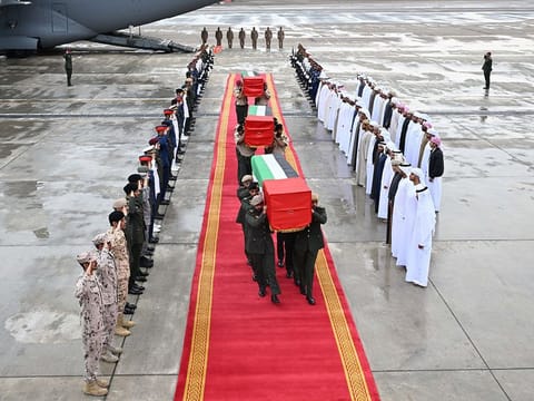 During the military ceremony at At Bateen Executive Airport on Sunday