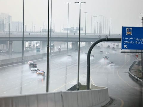 Rain lashed across the UAE early on Monday, prompting schools and offices to close or go remote.