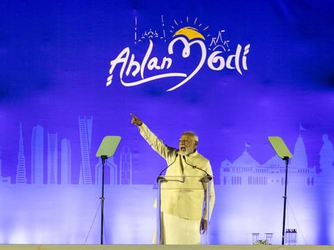Indian Prime Minister Narendra Modi addressing Indian diaspora at the 'Ahlan Modi' event at Zayed Sports City Stadium in Abu Dhabi on Tuesday. Photo: Virendra Saklani/Gulf News