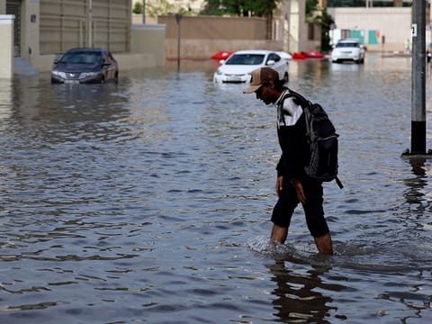 Heavy rains damaged several cars in Dubai on Monday.