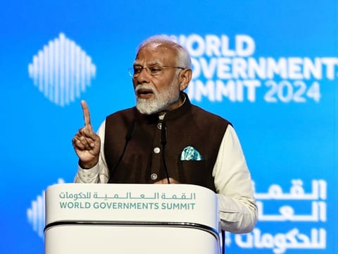 Narendra Modi, Prime Minister of India, during his keynote address to the World Governments Summit in Dubai on Wednesday