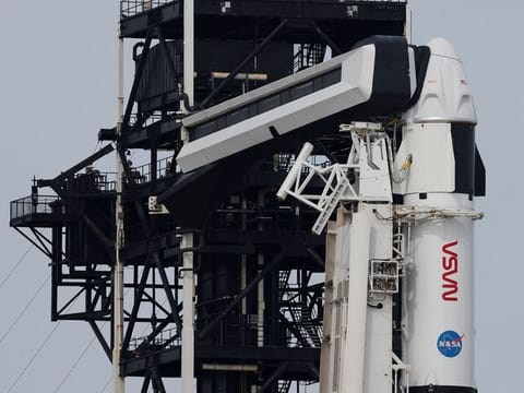 A SpaceX Falcon 9 rocket is prepared for launch to carry NASA's SpaceX Crew-8 astronauts Matthew Dominick, Michael Barratt, and Jeanette Epps, and Roscosmos cosmonaut Alexander Grebenkin to the International Space Station at the Kennedy Space Center, in Cape Canaveral, Florida, US.