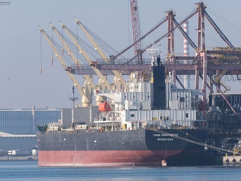 A view shows Barbados-flagged bulk carrier vessel True Confidence, in Ravenna, Italy, on March 10, 2022.