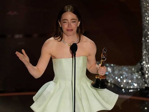 US actress Emma Stone accepts the award for Best Actress in a Leading Role for "Poor Things" onstage during the 96th Annual Academy Awards at the Dolby Theatre in Hollywood, California on March 10, 2024. (