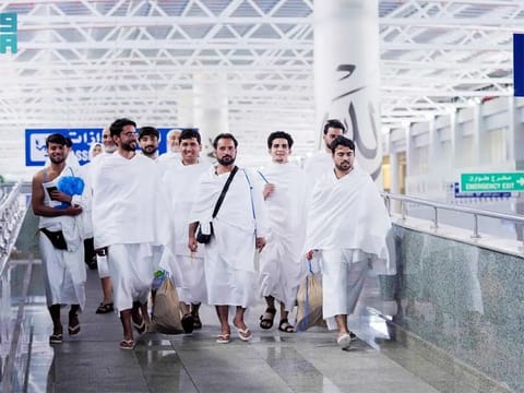 Foreign pilgrims arrive at the King Abdulaziz airport in Jeddah to perform Umrah.