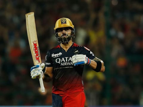 Virat Kohli of Royal Challengers Bengaluru celebrating his century during the Tata Indian Premier League match against Gujarat Titans last season.
