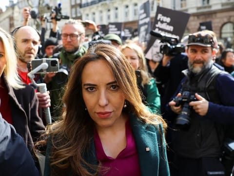 Stella Assange, the wife of WikiLeaks founder Julian Assange walks, on the day the High Court is set to rule on whether Julian Assange can appeal against extradition from Britain to the United States, in London, on March 26, 2024.