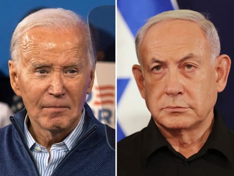 Biden (left), running for re-election in November, faces pressure not just from America’s allies but from a growing number of fellow Democrats to rein in the Israeli military response to Hamas’ deadly October 7 cross-border rampage that Israel says killed 1,200 people.Netanyahu confronts domestic challenges of his own, not least his far-right coalition members’ demands for a hard line against the Palestinians.