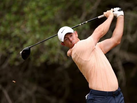 Rory McIlroy of Northern Ireland plays his tee shot on the 14th hole during the final round of the Valero Texas Open.